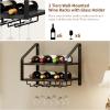 image:imageWall Mounted Wine Rack for 6 Wine Bottles and 6 Glass Holder 2Tier Wall Wine Rack Wood Wine Racks for Wall WoodMetal Wine Bottle Holder for Home Bar Wine Kitchen Storage BlackBlack