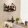 image:imageWall Mounted Wine Rack for 6 Wine Bottles and 6 Glass Holder 2Tier Wall Wine Rack Wood Wine Racks for Wall WoodMetal Wine Bottle Holder for Home Bar Wine Kitchen Storage BlackBrown Black
