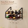 image:imageWall Mounted Wine Rack for 6 Wine Bottles and 6 Glass Holder 2Tier Wall Wine Rack Wood Wine Racks for Wall WoodMetal Wine Bottle Holder for Home Bar Wine Kitchen Storage BlackBrown Black