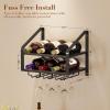 image:imageWall Mounted Wine Rack for 6 Wine Bottles and 6 Glass Holder 2Tier Wall Wine Rack Wood Wine Racks for Wall WoodMetal Wine Bottle Holder for Home Bar Wine Kitchen Storage BlackBlack