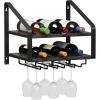 image:imageWall Mounted Wine Rack for 6 Wine Bottles and 6 Glass Holder 2Tier Wall Wine Rack Wood Wine Racks for Wall WoodMetal Wine Bottle Holder for Home Bar Wine Kitchen Storage BlackBlack