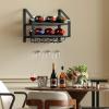 image:imageWall Mounted Wine Rack for 6 Wine Bottles and 6 Glass Holder 2Tier Wall Wine Rack Wood Wine Racks for Wall WoodMetal Wine Bottle Holder for Home Bar Wine Kitchen Storage BlackBlack