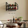 image:imageWall Mounted Wine Rack for 6 Wine Bottles and 6 Glass Holder 2Tier Wall Wine Rack Wood Wine Racks for Wall WoodMetal Wine Bottle Holder for Home Bar Wine Kitchen Storage BlackBrown Black