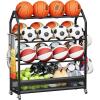 image:imageHomeiju Sports Equipment Organizer Ball Storage Rack Garage Sports Gear Rack with Wheels and Hooks IndoorOutdoor Shelf Rack for Sports Gear Black