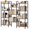 image:imageTriple 4 Tier Bookshelf 63 Width Tall Bookcase with 11 Openable Display Shelves Wide Book Shelf Book Case for Home Living Room Bedroom Office StorageRustic Brown
