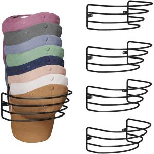 image:imageHomeiju 4 Pack Hat Rack Adhesive Hat Hanger for Wall Hold Up to 60 Hats Hat Organizer for Baseball Caps Hat Storage Display Hat Holder for Door Closet