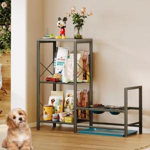 image:imageHomeiju Elevated Dog Feeding Station Adjustable Stand with Tray Food and Water Bowl Holder Storage Organizer for Medium Small Dogs Grey
