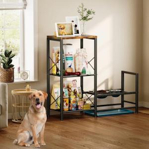 image:imageHomeiju Raised Dog Bowl Stand  Adjustable Food and Water Bowl Holder with Tray and Storage for Medium Small Dogs Retro