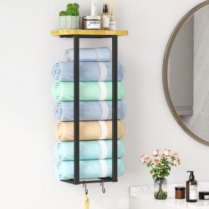 image:imageTowel Racks for Bathroom Homeiju Towel Holder with Storage Shelf 27 inch Towel Rack Wall Mounted for Small Bathroom Wall Towel Storage Rack for Rolled Towels